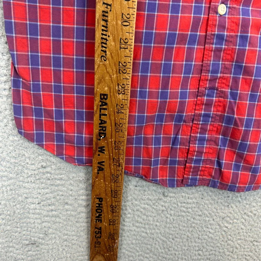 Banana Republic Shirt Mens Medium Camden Fit Red Purple Plaid Button Down EUC